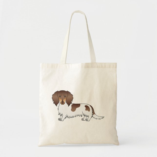 Tote Bag Chocolat Et Tan Piebald Long Cheveux Dachshund Chi (Devant)