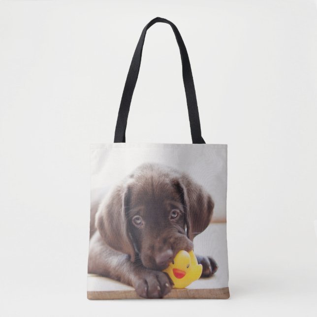 Tote Bag Chocolat Labrador Puppy With Toy Duck (Devant)