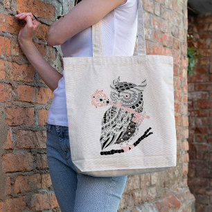 Tote Bag Chouette à cornes rose