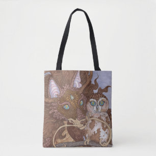 Tote Bag Chouette aux yeux clairs et dragon