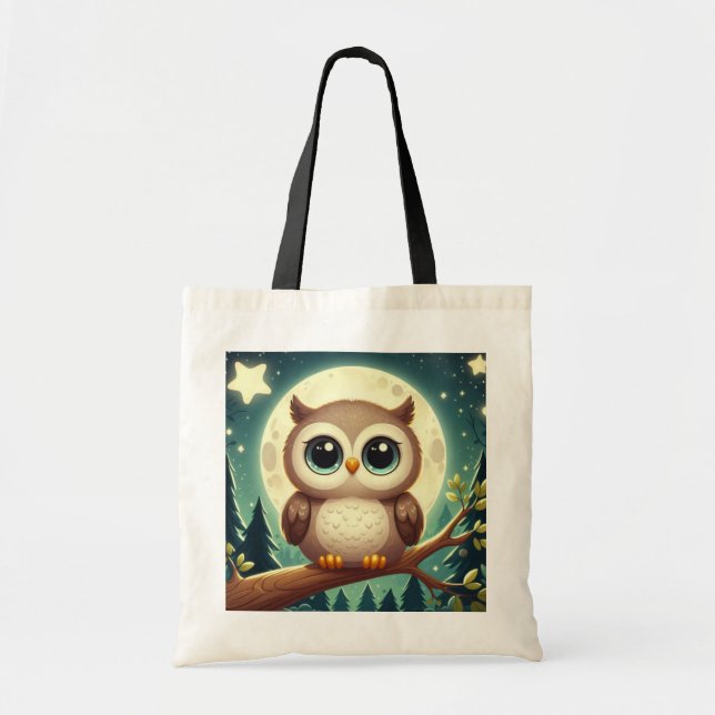 Tote Bag Chouette bébé la nuit avec lune (Devant)