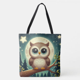 Tote Bag Chouette bébé la nuit avec lune