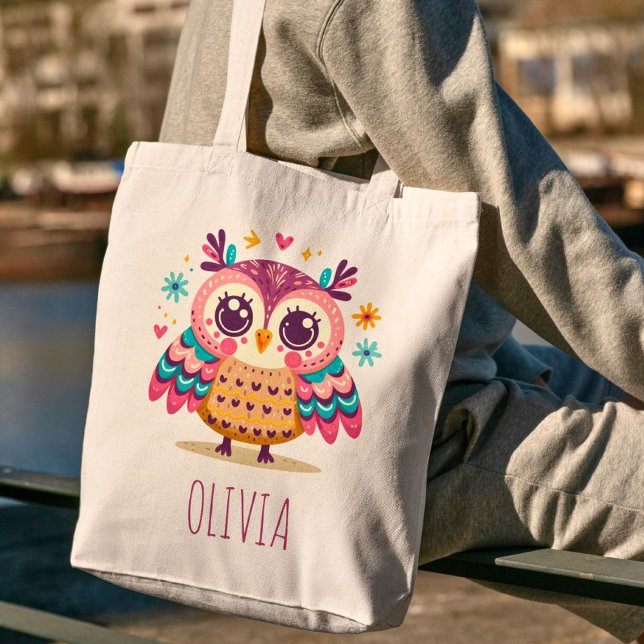 Tote Bag Chouette blanche colorée (Créateur téléchargé)