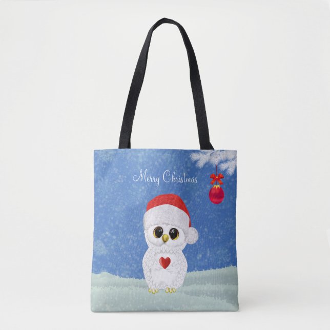 Tote Bag Chouette blanche de Noël (Devant)