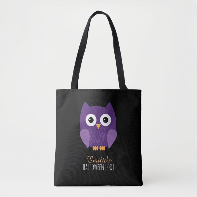 Tote Bag Chouette d'Halloween mauve mou (Devant)