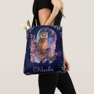 Tote Bag Chouette d'Imaginaire céleste à aquarelle vintage