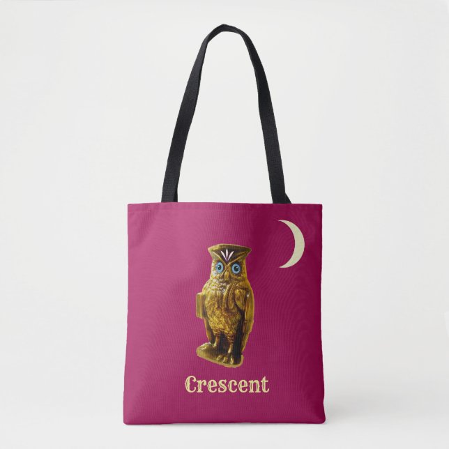 Tote Bag Chouette d'or et lune de croissant (Devant)