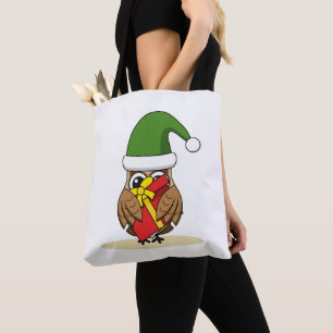 Tote Bag Chouette elfe de Noël avec présent