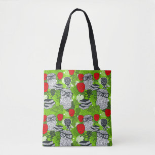 Tote Bag Chouette en roses rouges