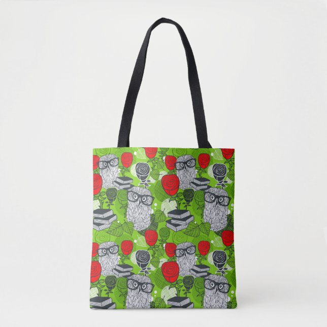 Tote Bag Chouette en roses rouges (Devant)