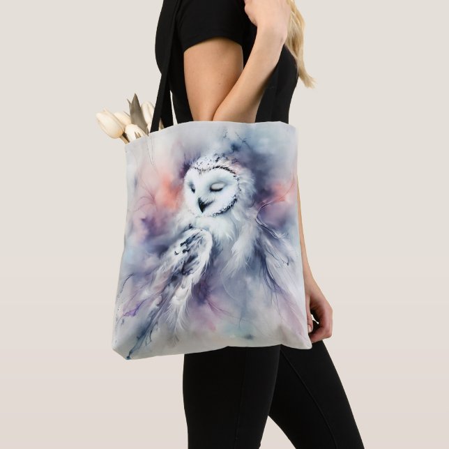 Tote Bag Chouette enchaînée en aquarelle (De près)