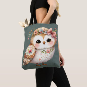 Tote Bag Chouette florale mignonne avec noeud
