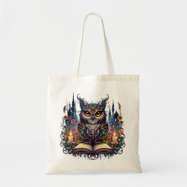 Tote Bag Chouette Magique Bibliophile (Devant)
