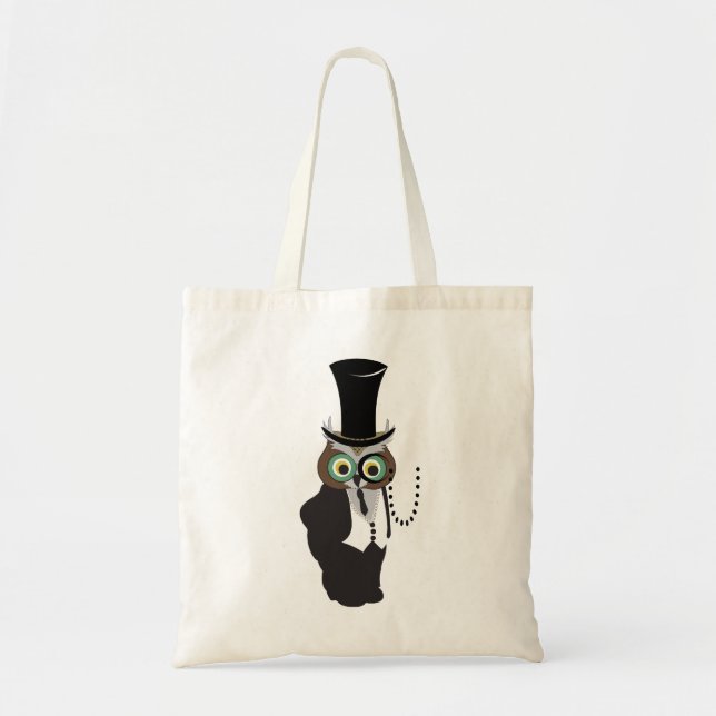Tote Bag Chouette mignonne avec Monocle (Devant)