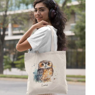 Tote Bag Chouette mignonne en aquarelle, personnalisable