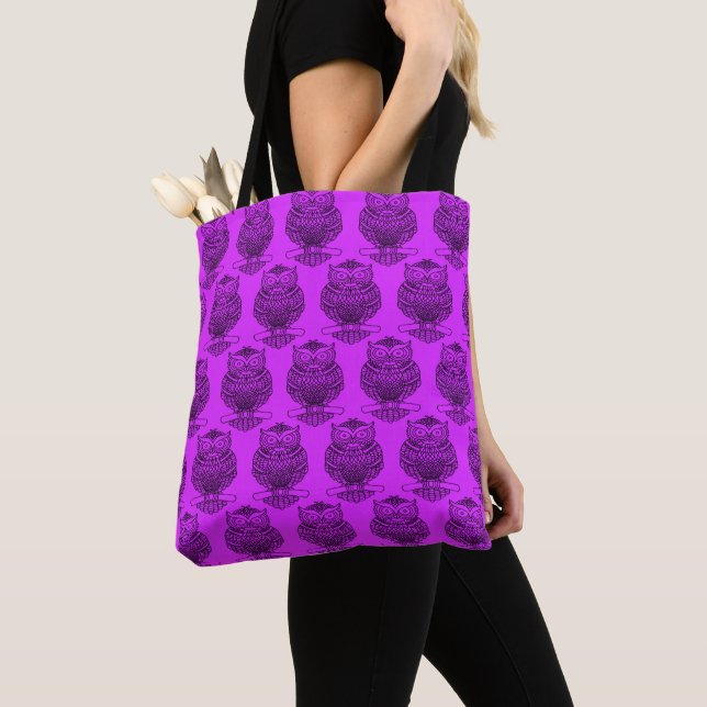 Tote Bag Chouette (néon motif violet) - Fourre-tout (De près)