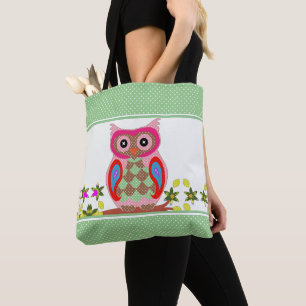 Tote Bag Chouette Patchwork à pois