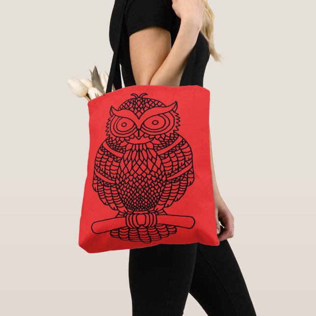 Tote Bag Chouette (rouge) - Fourre-tout (De près)