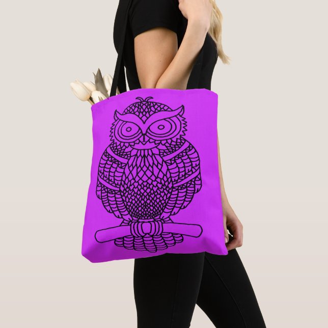 Tote Bag Chouette (violet de néon) - Fourre-tout (De près)
