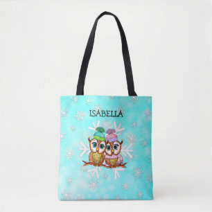 Tote Bag Chouettes d'aquarelle mignonne et blanc personnali