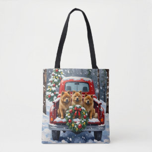 Tote Bag Chow Chow camion rouge de Noël vacances