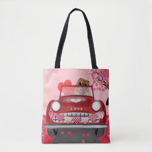 Tote Bag Chow Chow Chien Conduisant une Voiture avec des Cœ
