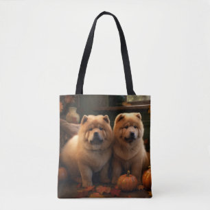 Tote Bag Chow Chow Chiot Automne Citrouille de plaisir