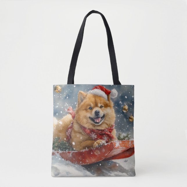 Tote Bag Chow Chow Dog in Sledge Let's neige Christmas (Devant)