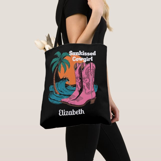 Tote Bag Chowgirl Sunkissé Bottes Occidentales Rétro Vagues (De près)