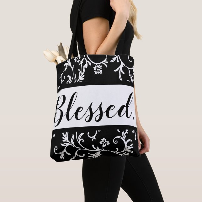 Tote Bag Chrétien moderne blanc noir béni de damassé de (De près)