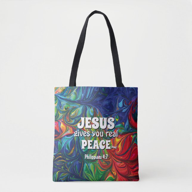 Tote Bag Christian JESUS DONNE UNE VRAIE PAIX Bleu Abstrait (Devant)