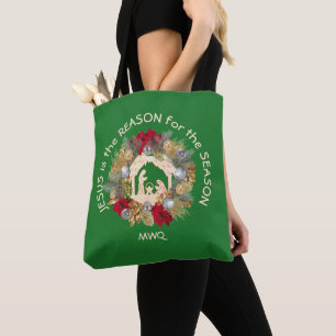 Tote Bag Christian JÉSUS EST LA RAISON DU Monogramme Noël