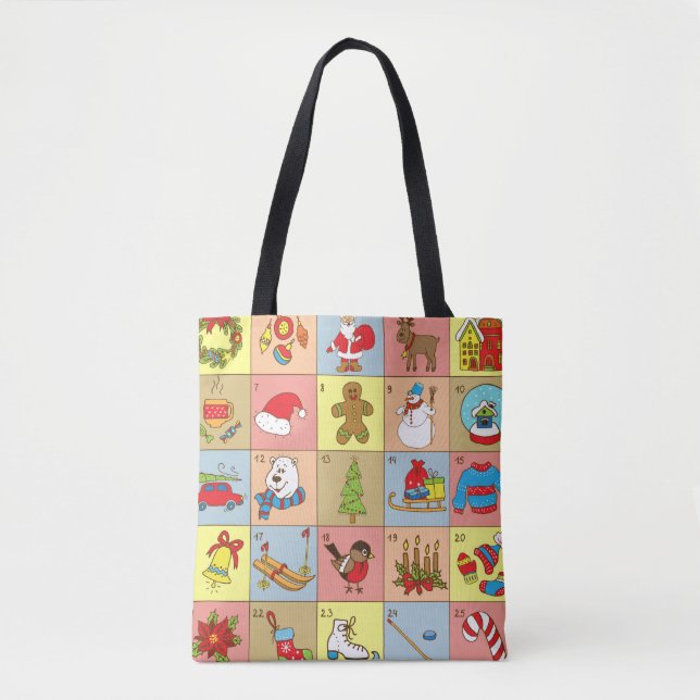 Tote Bag Christmas Advent : Collection d'éléments Doodle (Devant)