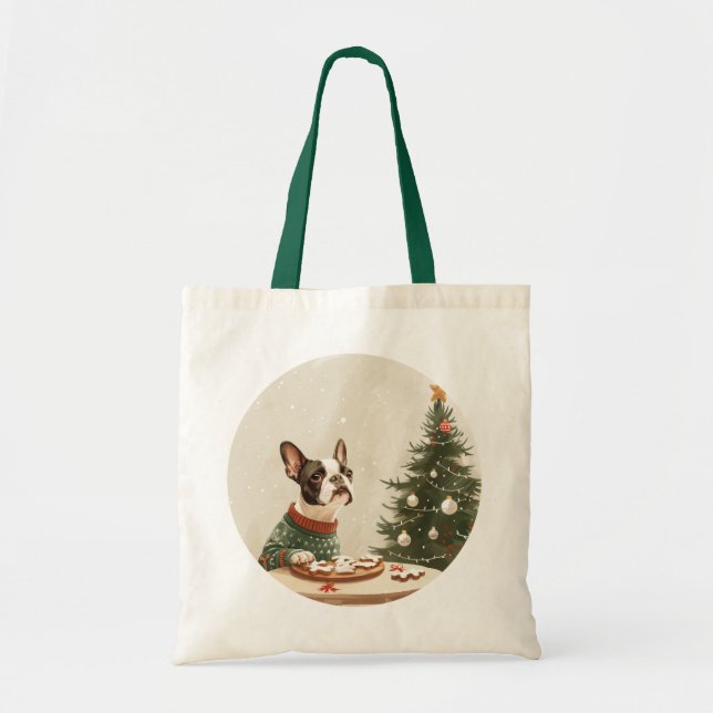 Tote Bag Christmas Boston Terrier Dog (Devant)