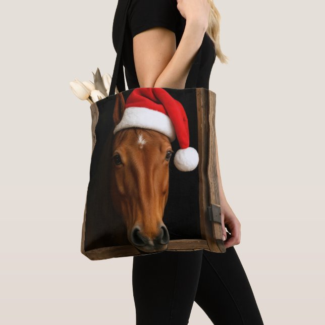Tote Bag Christmas Horse In Stable Window (De près)