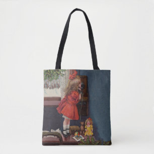 Tote Bag Christmas Little Girl Téléphone Antique