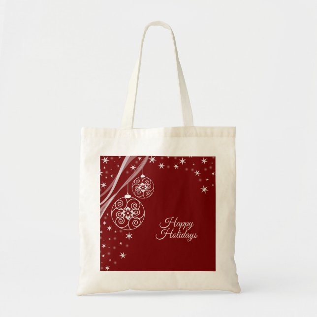 Tote Bag Christmas Party White Ornaments Stars Red Elegant (Devant)