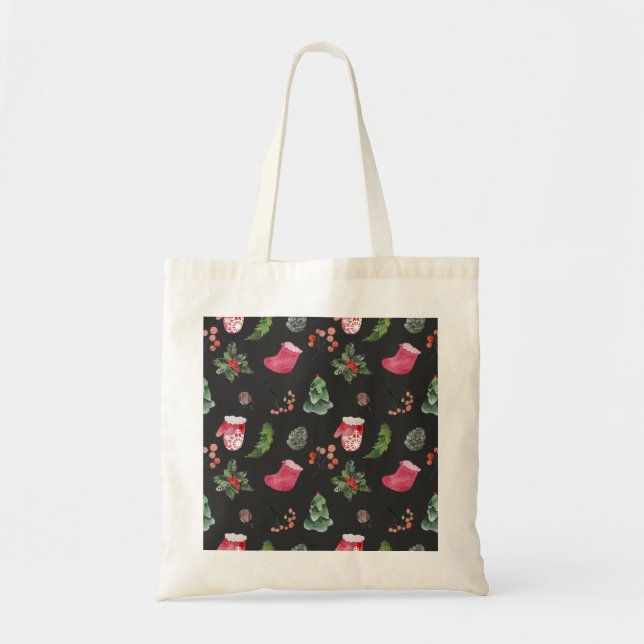 Tote Bag Christmas Reindeer : Aquarelle Motif sans couture (Devant)