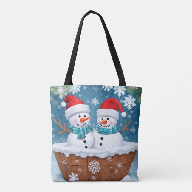 Tote Bag Christmas Snowman Couple (Dos)