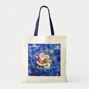 Tote Bag Christmas Snowman & Père Noël Snow Ajouter un nom