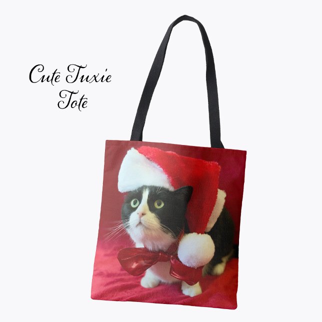 Tote Bag Christmas Tuxedo Cat in Santa Hat (Créateur téléchargé)