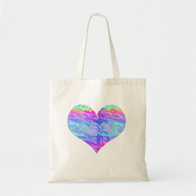 Tote Bag Chrome Metallic Neon Coeur arc-en-ciel (Devant)