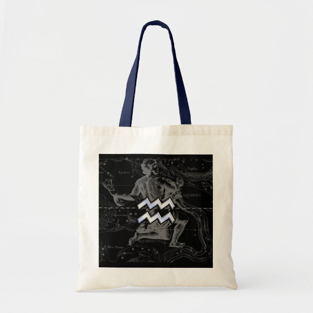 Tote Bag Chrome Style Aquarius Symbole Zodiaque sur Heveliu (Devant)