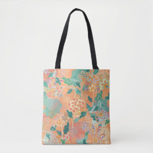 Tote Bag Chrysanthème chinois : motif orange floral.