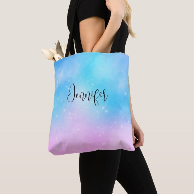 Tote Bag Ciel dégradé rose et bleu pastel (De près)