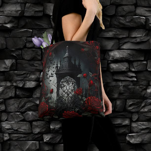 Tote Bag Cimetière gothique Jardin Rose avec Rouge et Noir