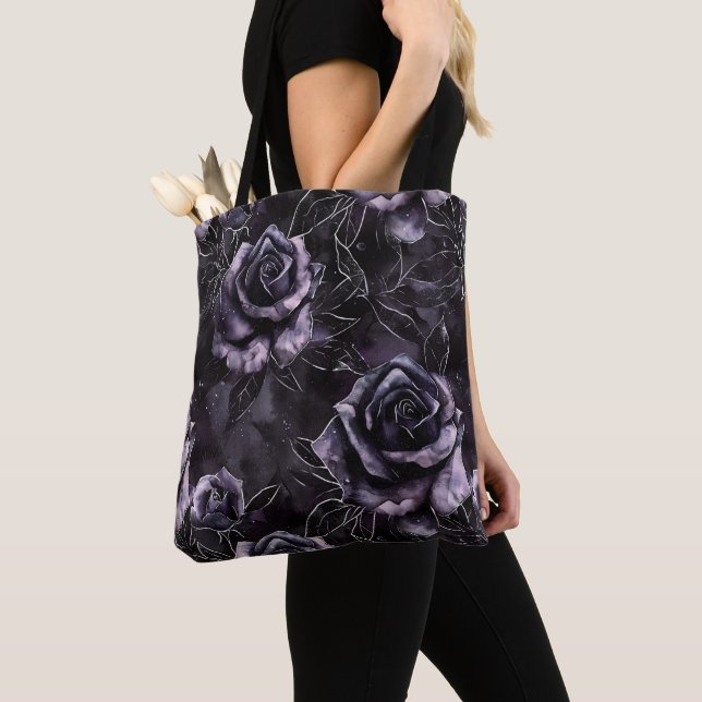 Tote Bag Cimetière violet Rose gothique occulte (De près)