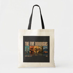 Tote Bag Cinq arrondissements New York City NYC Illustratio