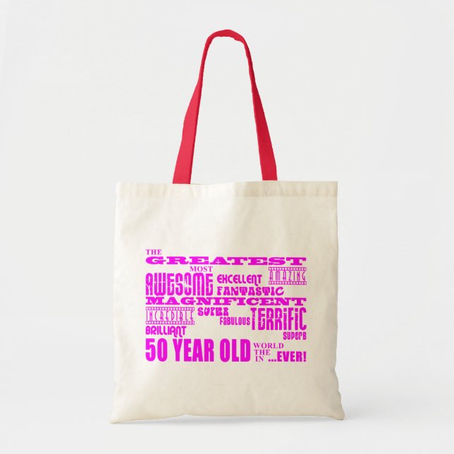 Tote Bag Cinquantième rose d'anniversaires de filles : Plus (Devant)