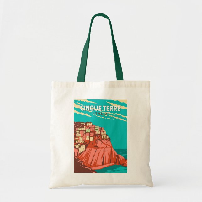 Tote Bag Cinque Terre Italie Travel Art Vintage (Devant)